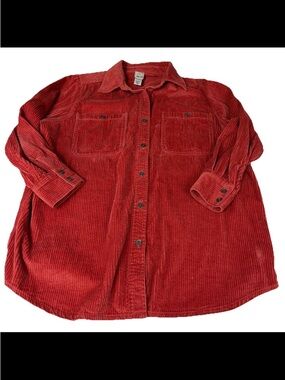 Vintage Roamans Women’s Size Large Shacket Solid Pink/Red Corduroy Button Up